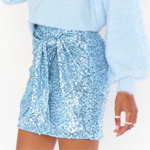 NWT Show Me Your Mumu Frosty Blue Sequin Why Not Skirt Size S - Picture 3 of 15